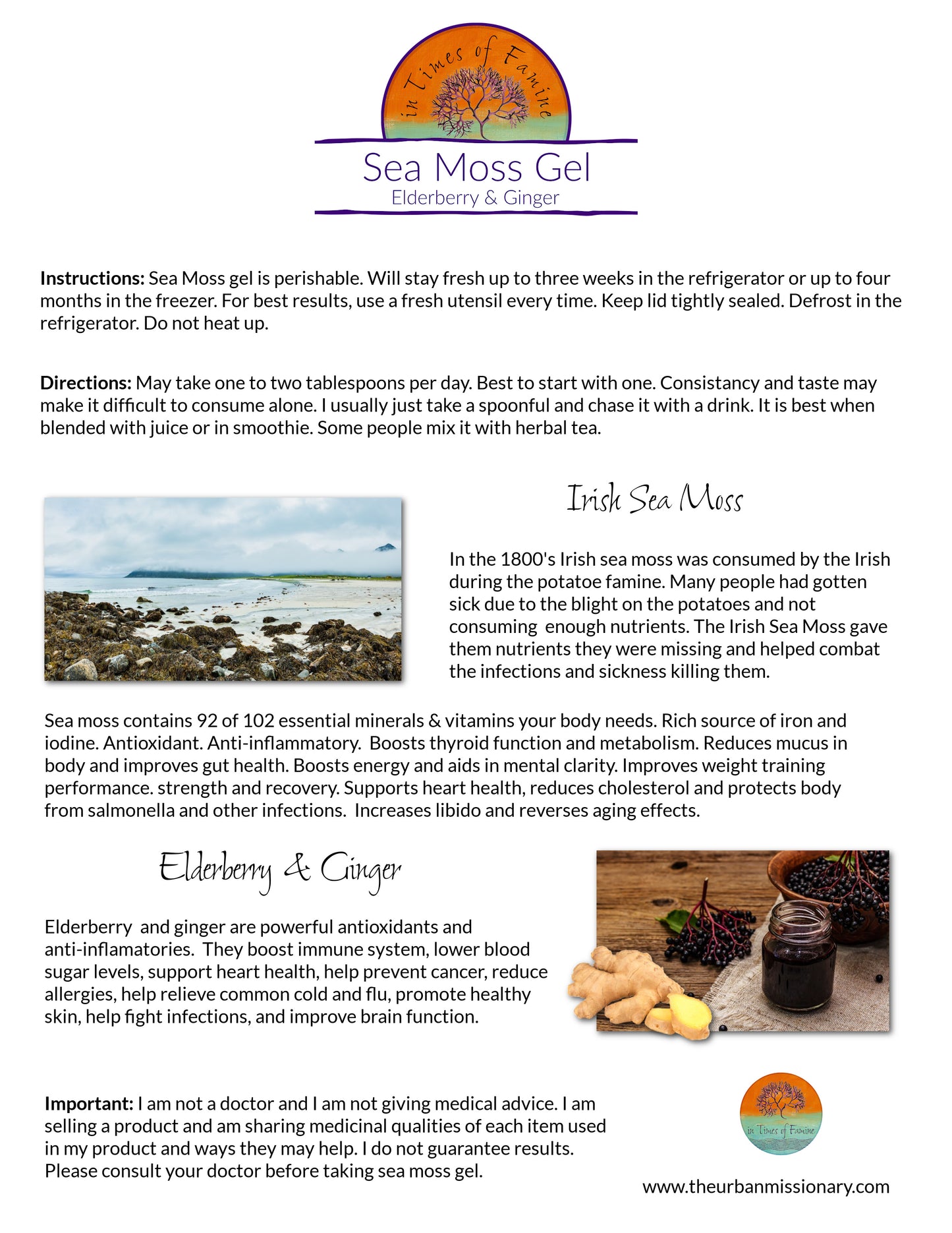 Sea Moss Gel (Elderberry and Ginger) - 12 oz. (DELIVERY TO TWIN CITIES ONLY)*